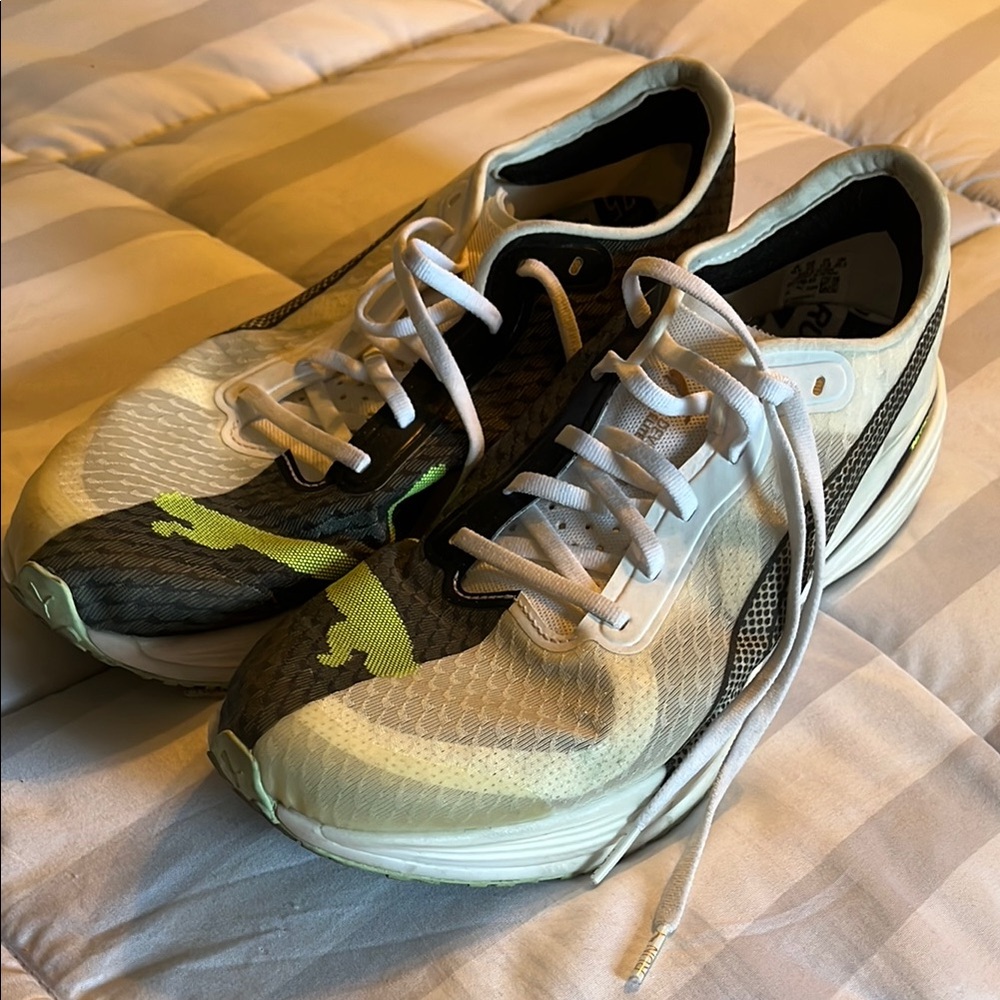 Puma Athletic Shoes in White and Black with Green Accents